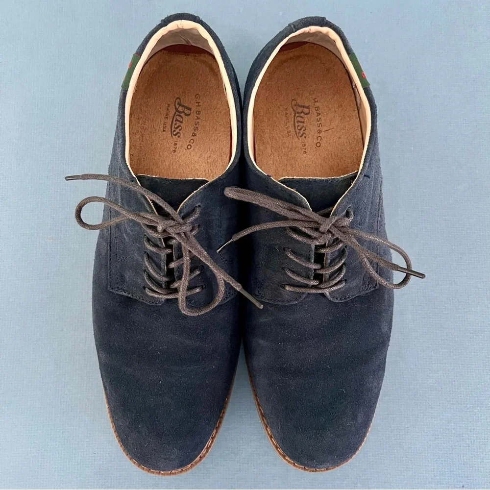 G. H. Bass & Co. Pasadena Navy‎ Blue Suede Buck Lace Up Oxford Shoes